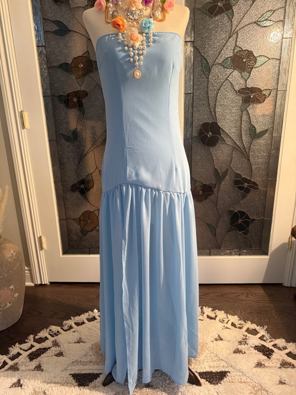 Strapless Light Blue Maxi Dress